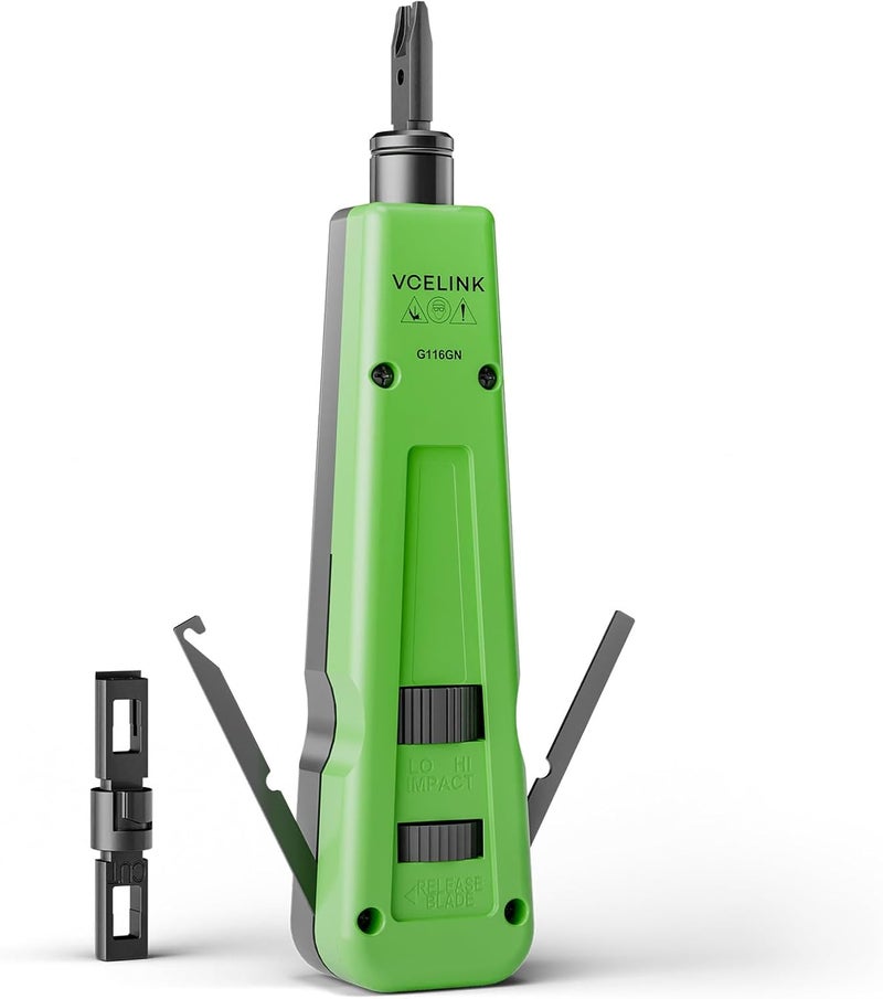 VCELINK Punch Down Impact Tool with 110 & 66 Blades, Adjustable LO/HI Impact Force, Suitable for Keystone Jacks and 110 IDC Patch Panels, Green, 1 Pack - Image 1