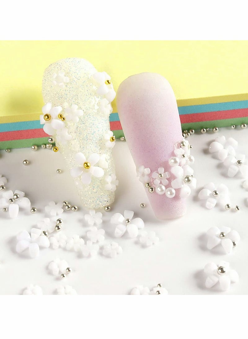 SOLARAE Nail Art Flower Decal, White Flower Pearl Small Beads Glitter Nail Art Supplies, Mixed Pack Elegant Nail Art Decoration Sticker Accessories for DIY Nail Art, Ladies and Girls Nail Designs 1 Box - Image 5