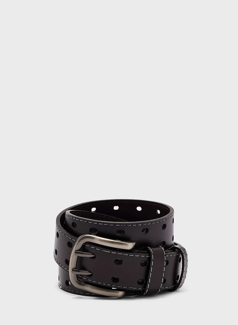 Seventy Five Faux Leather Punch Hole Detail Belt
