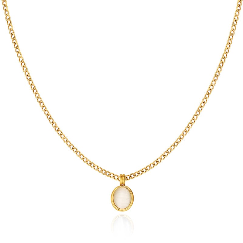 Dckazz Opal Necklace for Women Gold Opal Jewelry Dainty Stone Necklace Oval Pendant Necklace Dainty 14K Gold Plated Stainless Steel - Image 1
