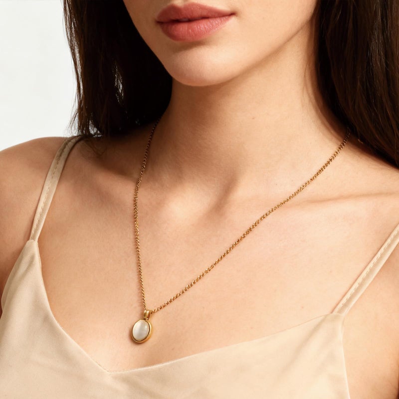 Dckazz Opal Necklace for Women Gold Opal Jewelry Dainty Stone Necklace Oval Pendant Necklace Dainty 14K Gold Plated Stainless Steel - Image 3