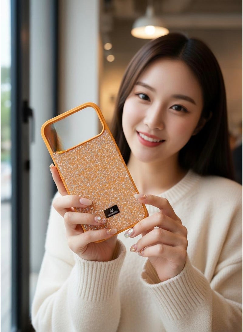 سواروفسكي غطاء قماشي برتقالي اللون من كريستال سواروفسكي لهاتف iPhone 17 Pro Max