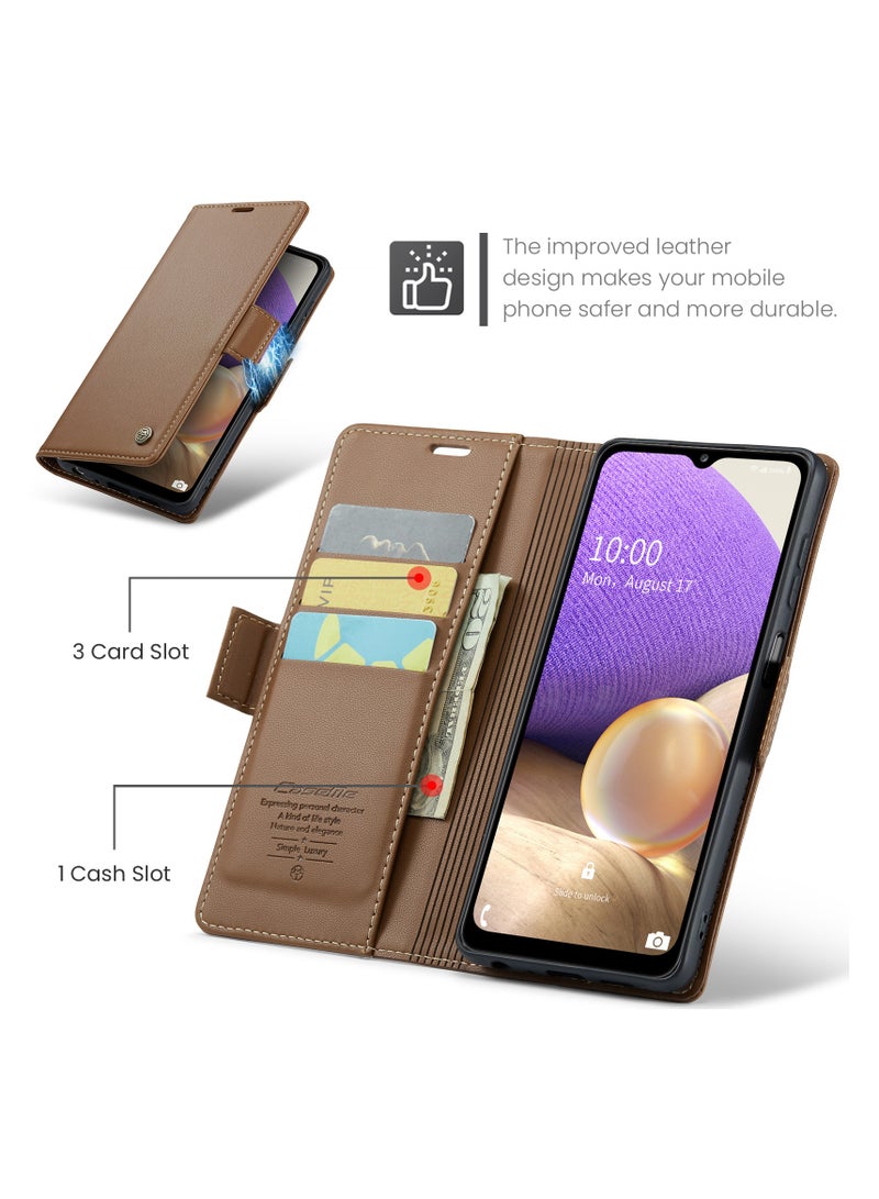 Flip Wallet Case for Samsung Galaxy A32 5G / M32 5G, Leather Magnetic Attachment Flip Case Brown - Image 2