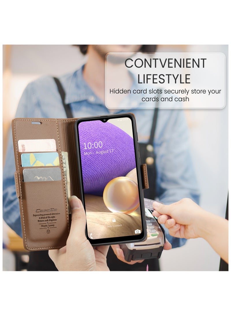 Flip Wallet Case for Samsung Galaxy A32 5G / M32 5G, Leather Magnetic Attachment Flip Case Brown - Image 5