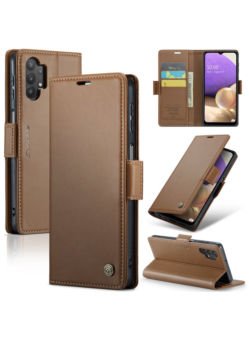 Flip Wallet Case for Samsung Galaxy A32 5G / M32 5G, Leather Magnetic Attachment Flip Case Brown - Image 1