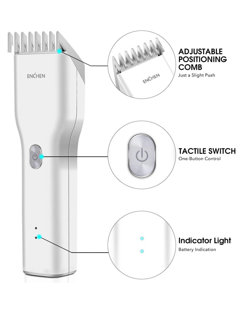 Enchen Boost Wireless Multi-Function Electric Hair Clipper & Shaver, 2 Speed Control, Nano Ceramic Cutting Head, 5800rpm, 1500mAh Battery, Type-C Charger, White | Boost-white - Image 2