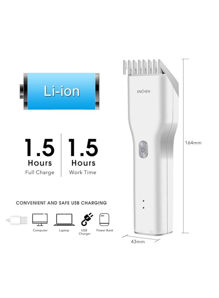 Enchen Boost Wireless Multi-Function Electric Hair Clipper & Shaver, 2 Speed Control, Nano Ceramic Cutting Head, 5800rpm, 1500mAh Battery, Type-C Charger, White | Boost-white - Image 5