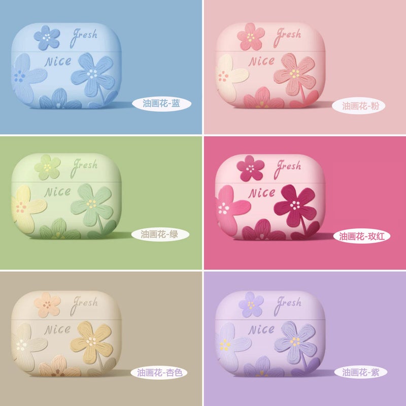 Applicable Airpods Protective Case Frosted Oil Painting Flower Apple 1/2 Generation Wireless Bluetooth Earphone Case Frosted Soft Case - Image 2