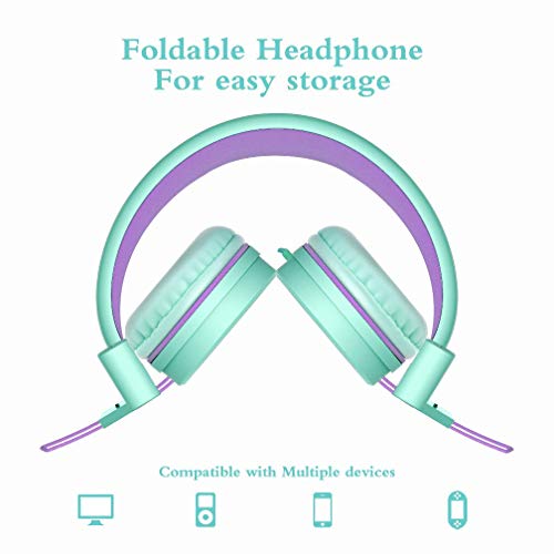 ELECDER i37 Kids Headphones Children Girls Boys Teens Foldable Adjustable On Ear Headphones 3.5mm Jack Compatible Cellphones Computer MP3/4 Kindle School Tablet Green/Purple - Image 4