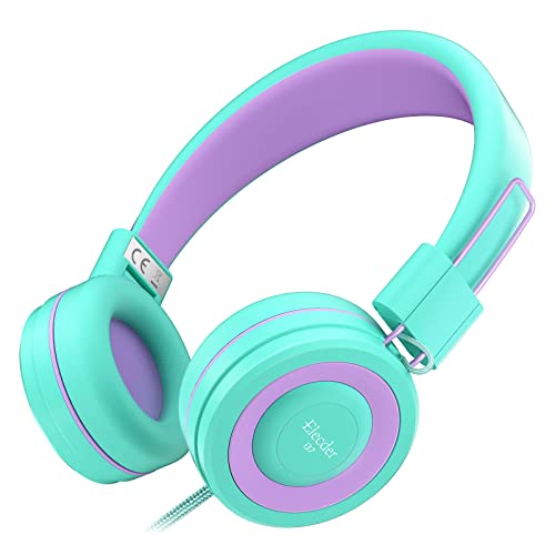 ELECDER i37 Kids Headphones Children Girls Boys Teens Foldable Adjustable On Ear Headphones 3.5mm Jack Compatible Cellphones Computer MP3/4 Kindle School Tablet Green/Purple - Image 1