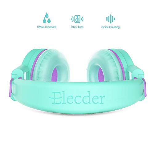ELECDER i37 Kids Headphones Children Girls Boys Teens Foldable Adjustable On Ear Headphones 3.5mm Jack Compatible Cellphones Computer MP3/4 Kindle School Tablet Green/Purple - Image 3