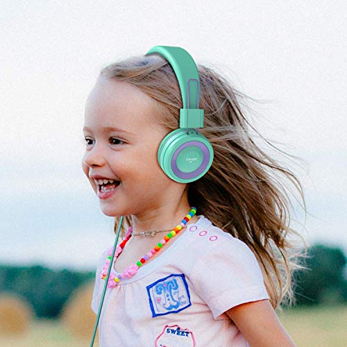 ELECDER i37 Kids Headphones Children Girls Boys Teens Foldable Adjustable On Ear Headphones 3.5mm Jack Compatible Cellphones Computer MP3/4 Kindle School Tablet Green/Purple - Image 2