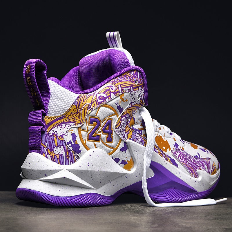 New High-Top Basketball Shoes Men'S Leather Children'S Primary And Secondary School Students Sneaker Cement Floor Indoor And Outdoor Running Shoes - Image 3