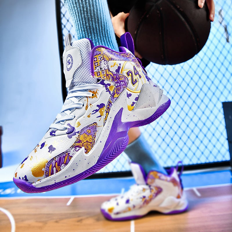 New High-Top Basketball Shoes Men'S Leather Children'S Primary And Secondary School Students Sneaker Cement Floor Indoor And Outdoor Running Shoes - Image 4