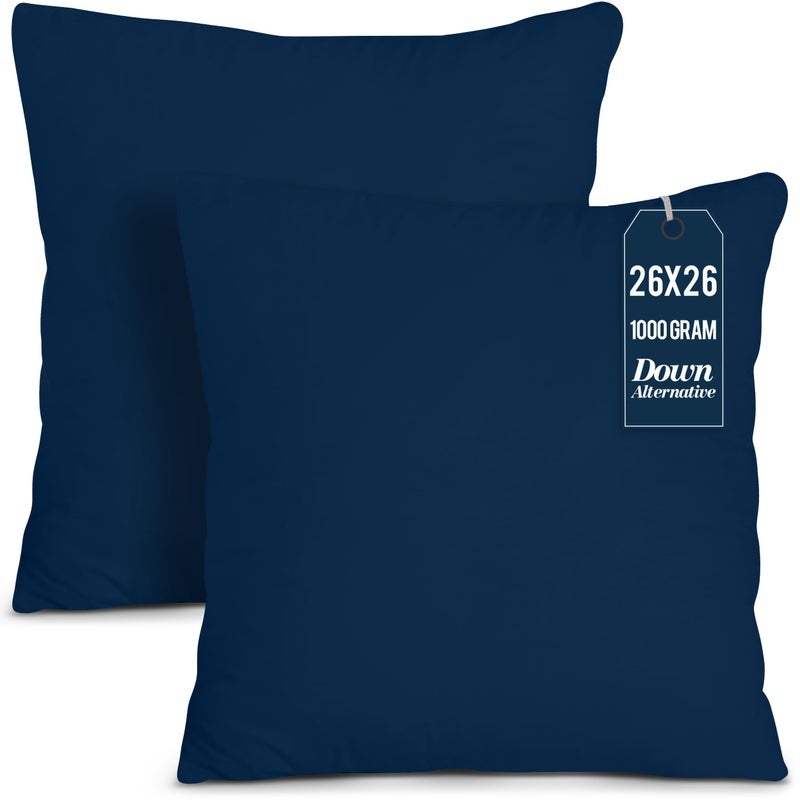 Utopia Bedding Throw Pillows Insert Pack of 2 Navy  26 x 26 Inches Bed and Couch Pillows  Indoor Decorative Pillow
