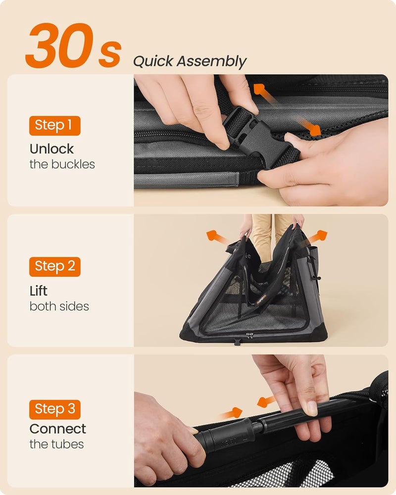 Feandrea XL Portable Dog Crate, Collapsible Soft Kennel with Sherpa Fleece Pad, Sturdy Steel Frame, Well-Ventilated & Easy to Clean, 107 × 71 × 71 cm - Image 3