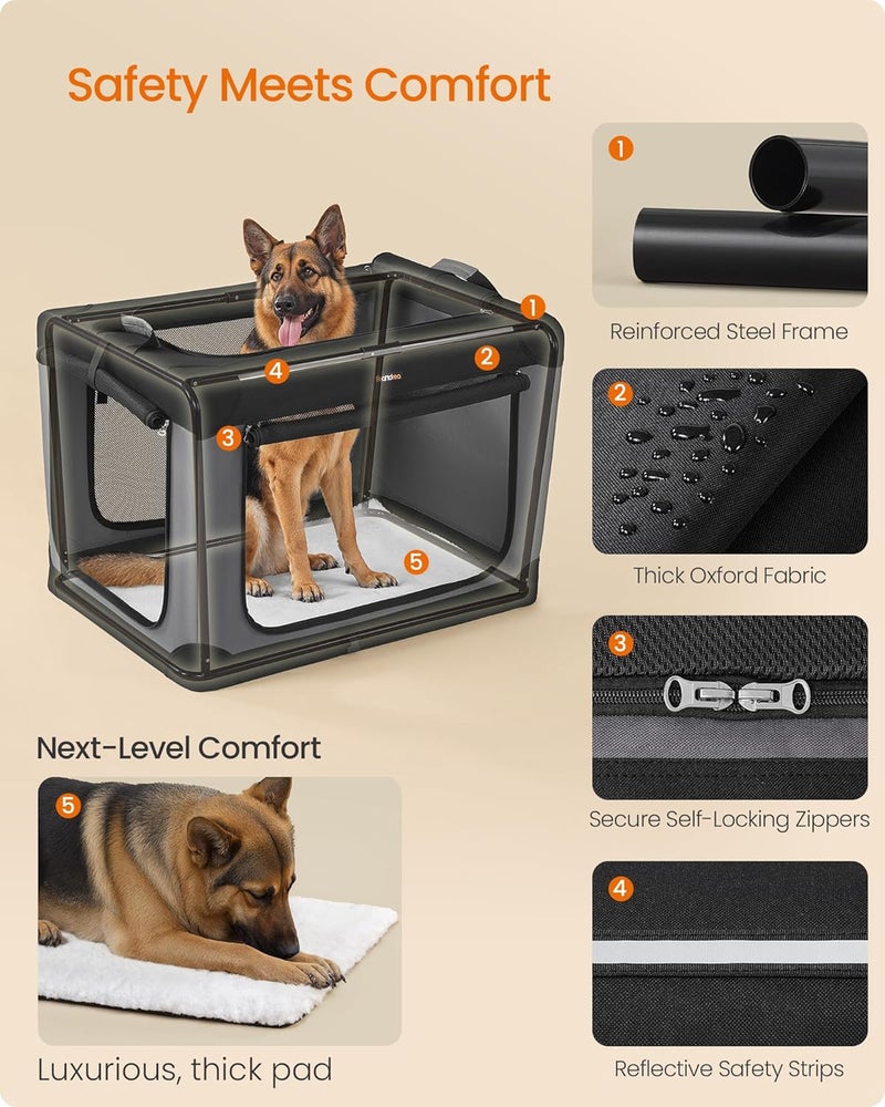 Feandrea XL Portable Dog Crate, Collapsible Soft Kennel with Sherpa Fleece Pad, Sturdy Steel Frame, Well-Ventilated & Easy to Clean, 107 × 71 × 71 cm - Image 5