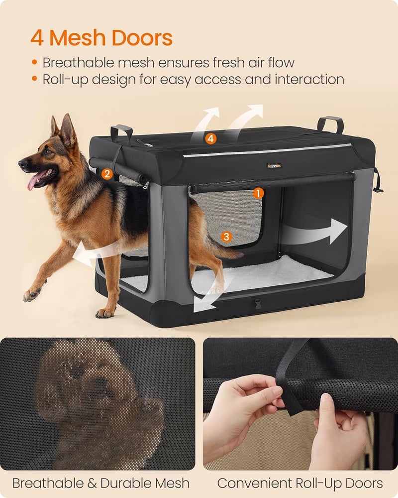 Feandrea XL Portable Dog Crate, Collapsible Soft Kennel with Sherpa Fleece Pad, Sturdy Steel Frame, Well-Ventilated & Easy to Clean, 107 × 71 × 71 cm - Image 4