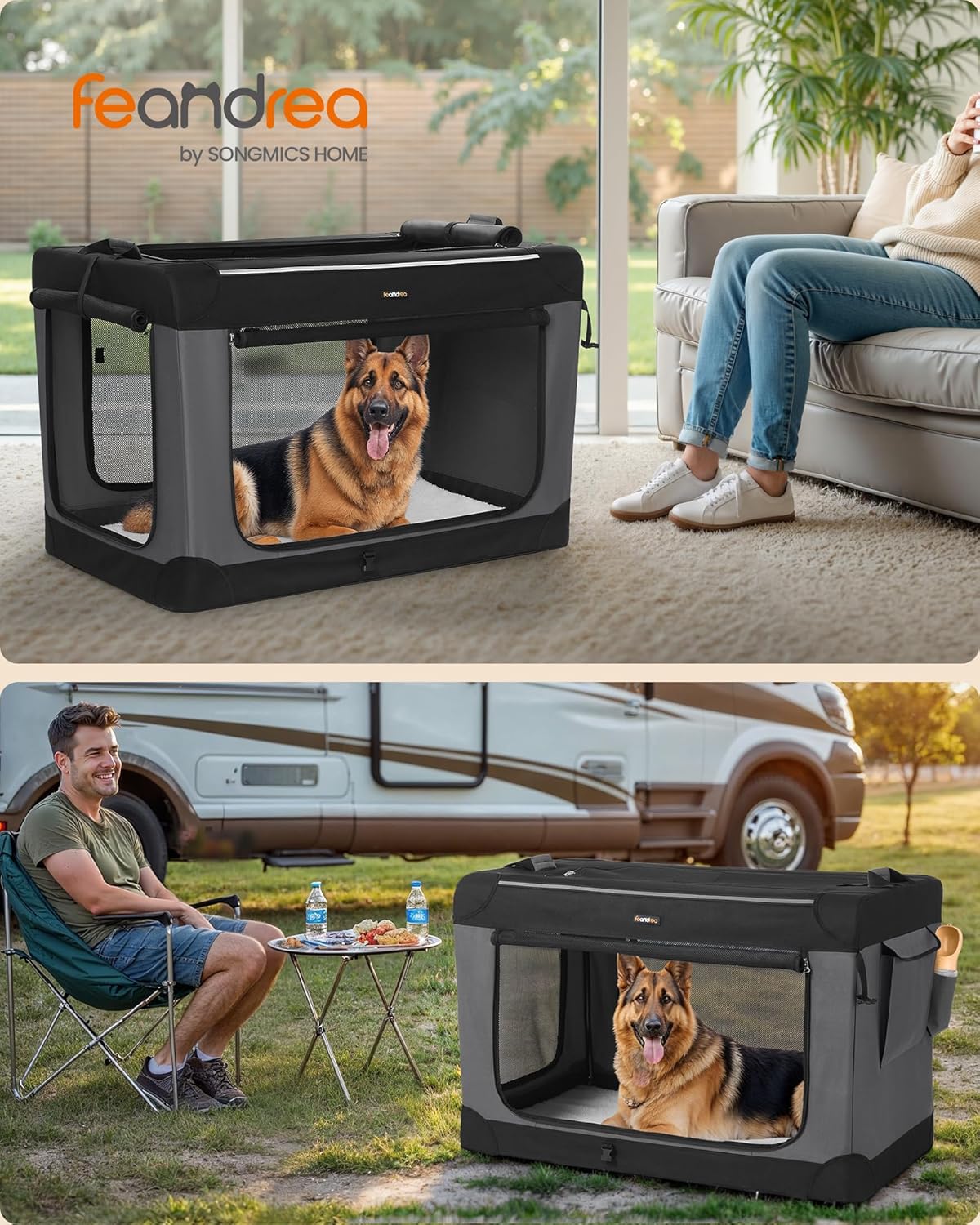 Feandrea XL Portable Dog Crate, Collapsible Soft Kennel with Sherpa Fleece Pad, Sturdy Steel Frame, Well-Ventilated & Easy to Clean, 107 × 71 × 71 cm