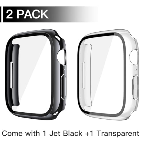 Misxi 2 Pack Tempered Glass Case Compatible for Apple Watch Series 11 (2025) Series 10 42mm, Hard PC Screen Protector Overall Protection Scratch-Resistant Cover for iWatch, 1 Jet Black + 1 Transparent - Image 2