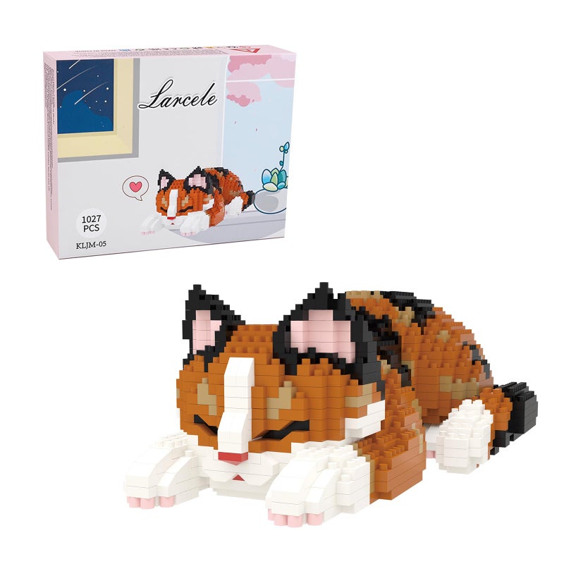 Larcele Micro Building Blocks Set DIY Mini Building Toy Bricks for Age Over 12 Years 1027 Pieces KLJM05 Tortoiseshell Cat - Image 3