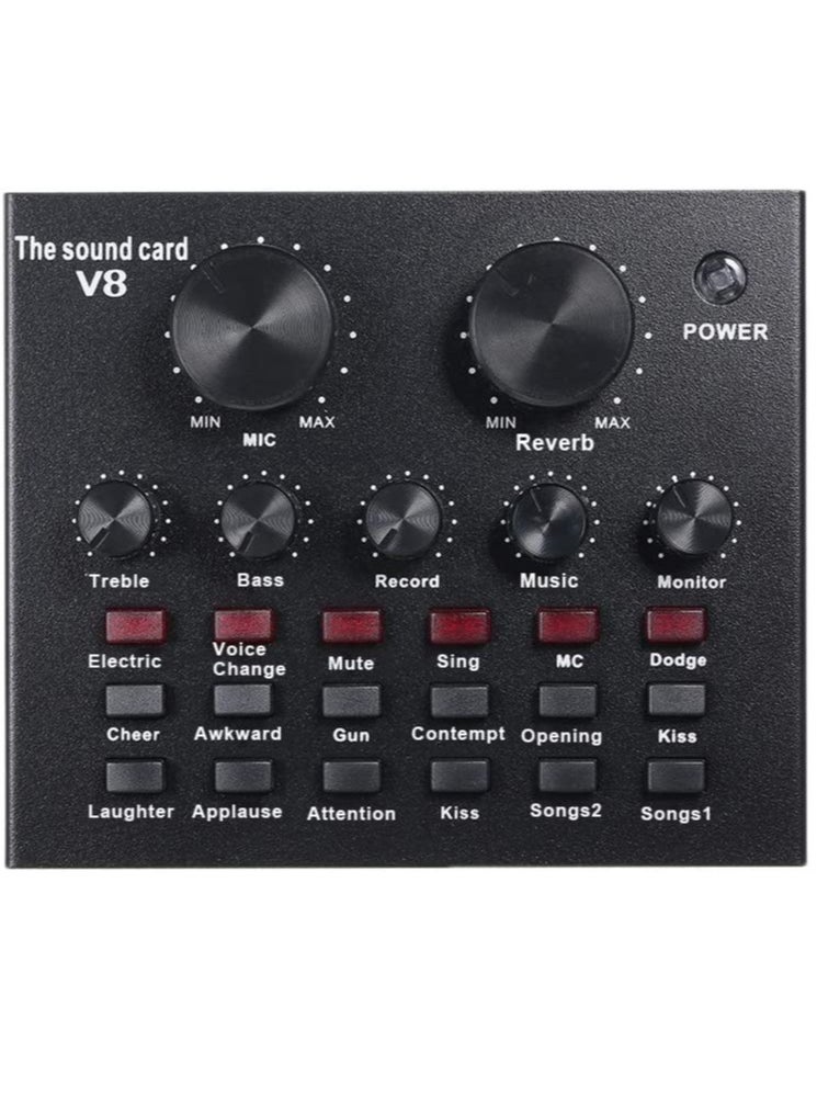 BGM V8 Multifunctional Live Sound Card USB Audio Interface Intelligent Volume Adjustable Audio Mixer Sound Card for Recording Hosting Speech  - Image 1
