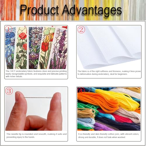 NEGEKFKX 6 Pcs Cross Stitch Bookmark Kit for Adult Beginners,Broken Glass Flowers Cross Stitch Kits 14 CT DIY Cross Stitch Kits Adult Stamped Bookmark Embroidery Bookmarks Kit - Image 4