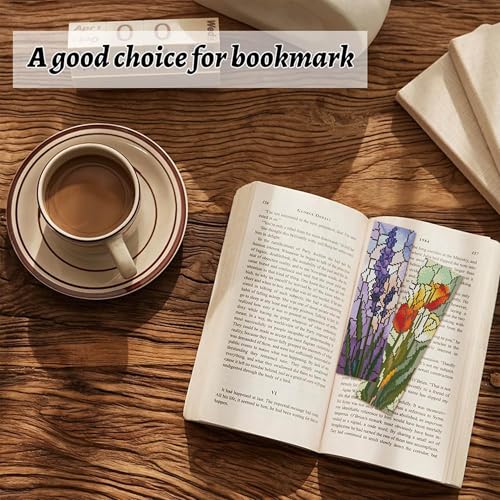 NEGEKFKX 6 Pcs Cross Stitch Bookmark Kit for Adult Beginners,Broken Glass Flowers Cross Stitch Kits 14 CT DIY Cross Stitch Kits Adult Stamped Bookmark Embroidery Bookmarks Kit - Image 3
