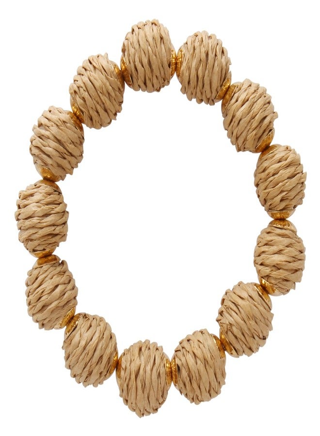 Coiris Rattan Ball Bracelet Adjustable Handmade Raffia Bracelets Woven Stretch Bracelet for Women(BR-1229-Light Brown) - Image 1