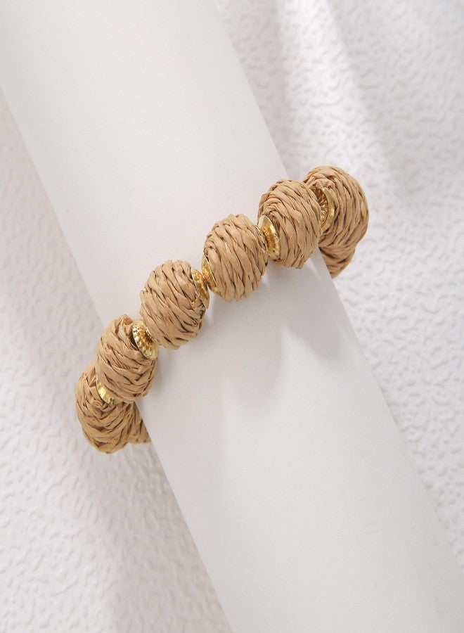 Coiris Rattan Ball Bracelet Adjustable Handmade Raffia Bracelets Woven Stretch Bracelet for Women(BR-1229-Light Brown) - Image 3