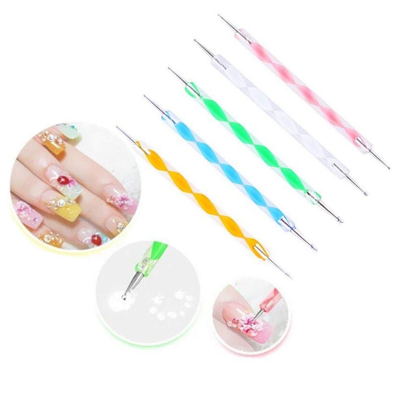 Foolzy Nail Art Dotting Marbleizing Tool Pen for Nail Decoration Stamping- 5 Pieces, Multicolour - Image 1