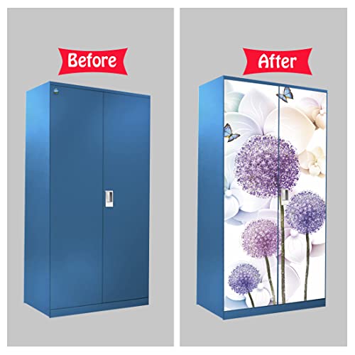 WallDaddy Self Adhesive Almirah Stickers, Wall Stickers, Decorative Sticker Wallpaper for Home Wardrobe Doors (Cotton Flower Almirah) PVC Vinyl Size Large (39 x 84 Inch) - Image 5