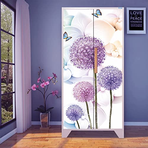 WallDaddy Self Adhesive Almirah Stickers, Wall Stickers, Decorative Sticker Wallpaper for Home Wardrobe Doors (Cotton Flower Almirah) PVC Vinyl Size Large (39 x 84 Inch) - Image 1