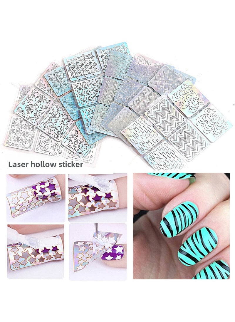 Goolsky 24 Sheets 3D Laser Nail Art Stickers - Irregular Pattern Vinyl Decals for Creative Nail Designs & Stencils  - Image 1