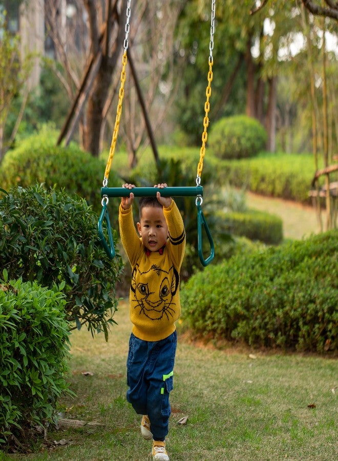 ألعاب خارجية للأطفال: قضيب أرجوحة معلق شديد التحمل، قضيب فولاذي أخضر، وسلسلة صفراء - Image 3