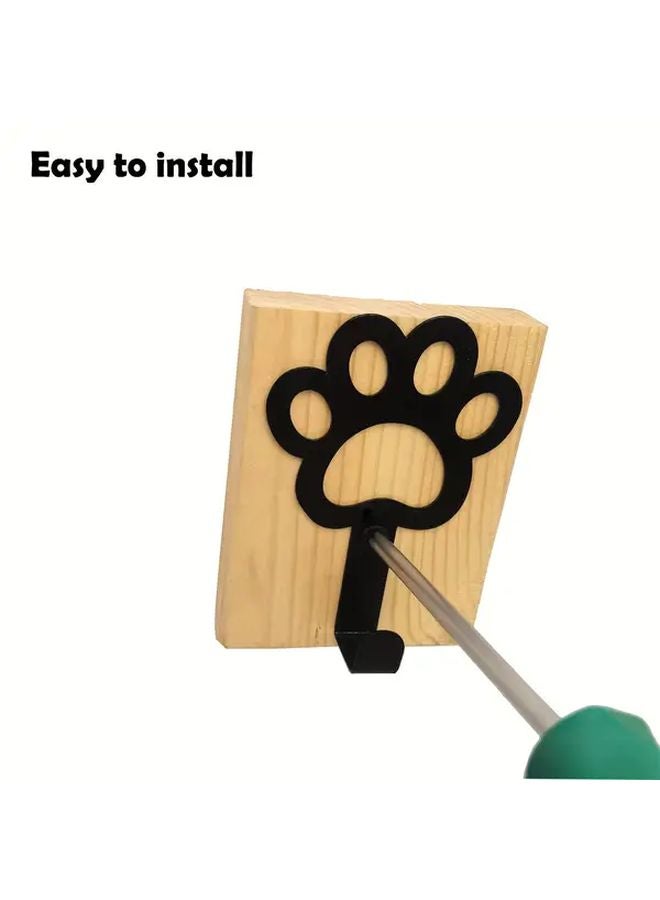 2pcs Black Metal Paw Print Wall Hooks Key Holder For Keys Jackets Towels - Image 3