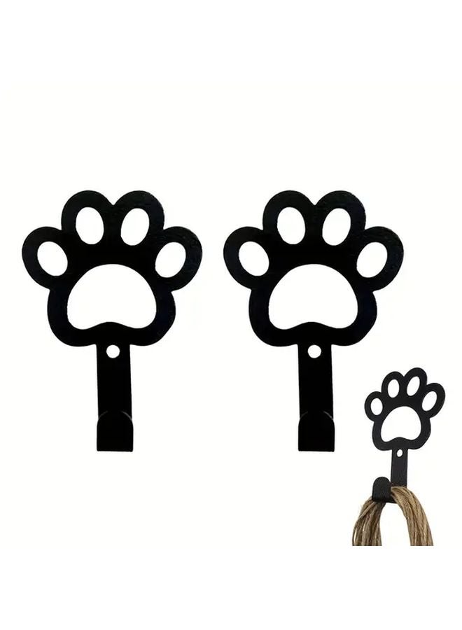 2pcs Black Metal Paw Print Wall Hooks Key Holder For Keys Jackets Towels - Image 2