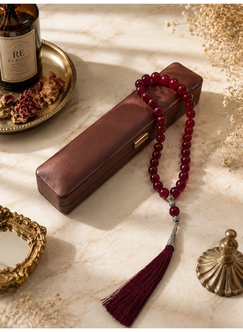 Slema Wine Red Transparent Crystal 33 Tashiha Prayer Beads Tasbih 12mm, Muslim Misbaha Rosary with Burgundy Tassel for Daily Dhikr & Eid Religious Gift - Image 4