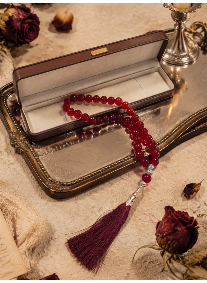 Slema Wine Red Transparent Crystal 33 Tashiha Prayer Beads Tasbih 12mm, Muslim Misbaha Rosary with Burgundy Tassel for Daily Dhikr & Eid Religious Gift - Image 5