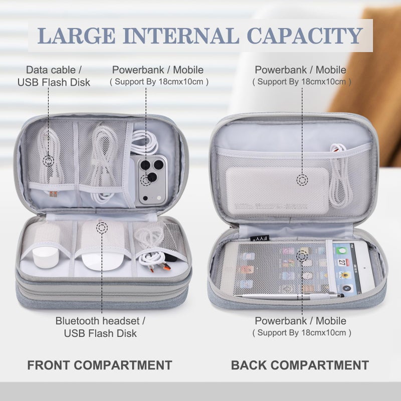 Waterproof Travel Cable Organizer Bag with Double Layer Storage for Cords, Chargers, Phone and Earphone - Image 3