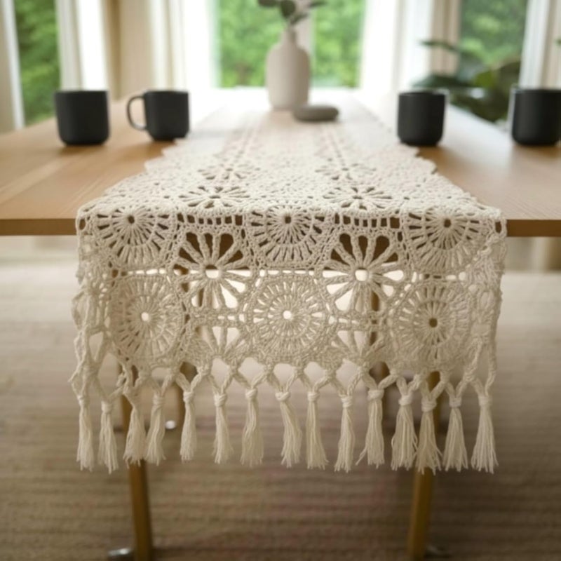 Macrame Table Runner for Coffee Table, Handwoven Boho Cotton Table Runner, Decorative Table DÃ©cor Runner for Living Room, 135 x 40 cm
