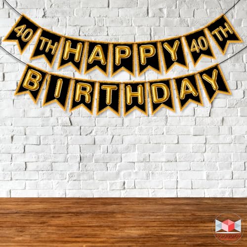 Wobbox 40th Birthday Photo Booth Party Props Brown & Golden Glitter with 40th Birthday Bunting Banner, Birthday Party Decoration, Birthday Party Item - Image 4