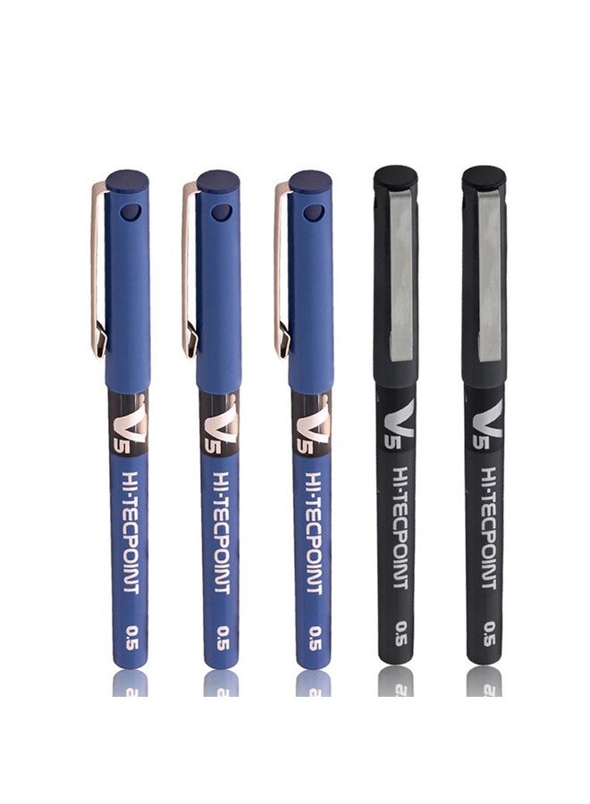Pilot Hi-Tecpoint V5 0.5mm Extra Fine Point Pure Liquid Ink Roller Ball Pen | Pack Of 5 (3 Blue + 2 Black) - Image 1