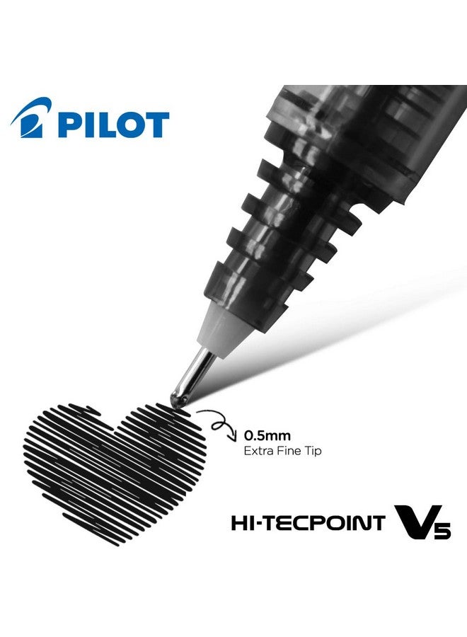 Pilot Hi-Tecpoint V5 0.5mm Extra Fine Point Pure Liquid Ink Roller Ball Pen | Pack Of 5 (3 Blue + 2 Black) - Image 2