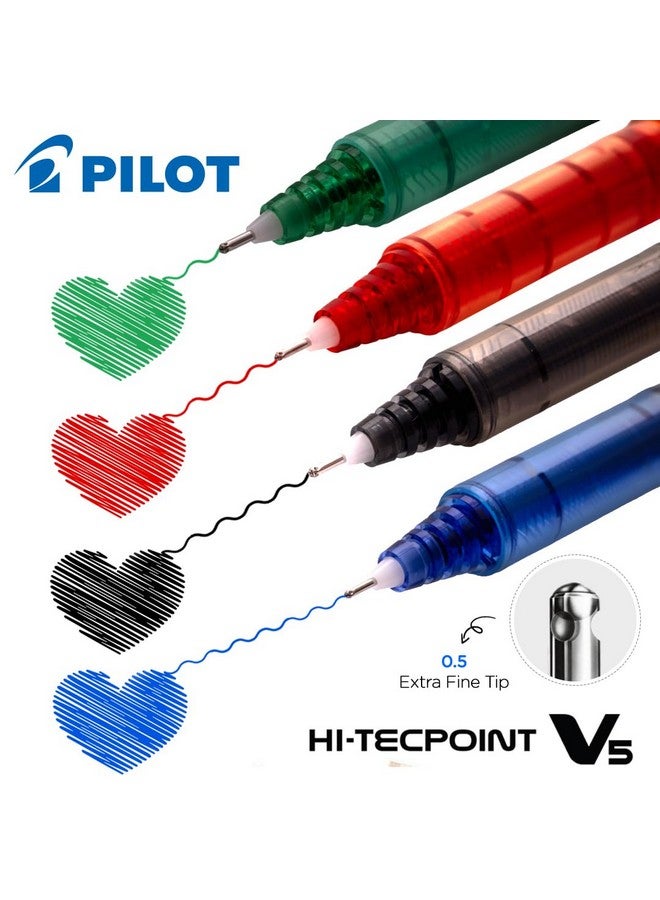 Pilot Hi-Tecpoint V5 0.5mm Extra Fine Point Pure Liquid Ink Roller Ball Pen | Pack Of 5 (3 Blue + 2 Black) - Image 3