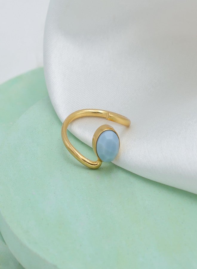 Dua Blue Opal Ring – Elegant Gold-Plated Opal Birthstone Jewelry, Gift for Women - Image 2