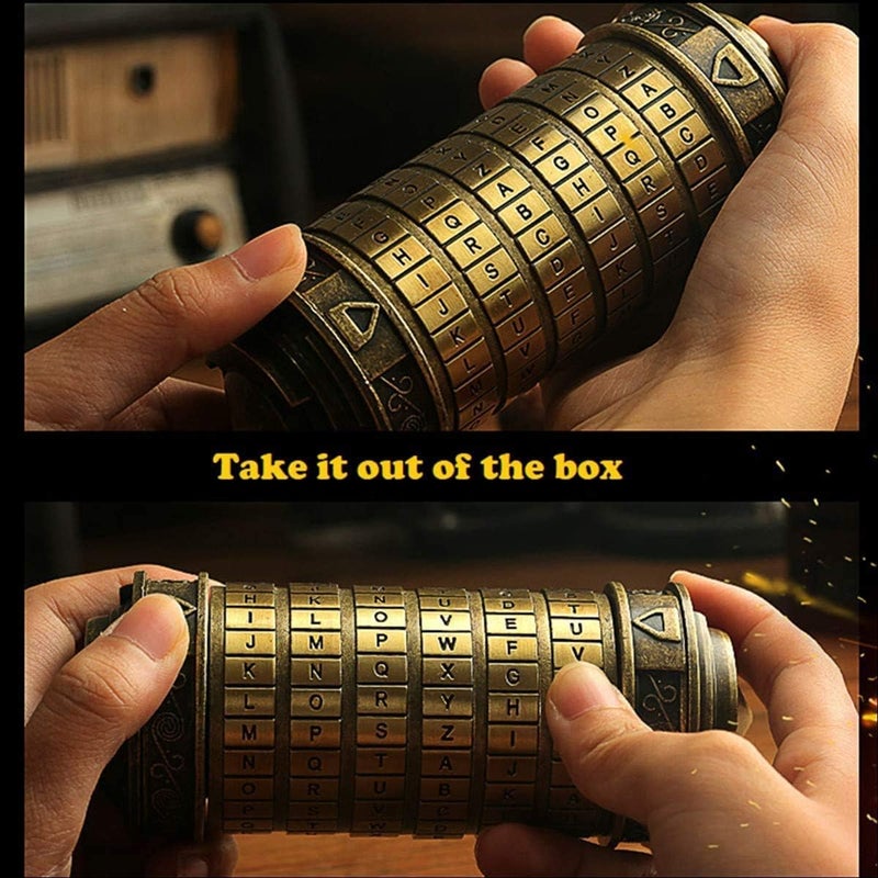 LJOYKID Unique Valentines Gift Cryptex Da Vinci Code Mini Cryptex Lock Puzzle Boxes with Hidden Compartments Heavy Real Metal Novelty Birthday Gifts Big Enough for NotesPaper MoneyRingsJewelry Bronze - Image 3