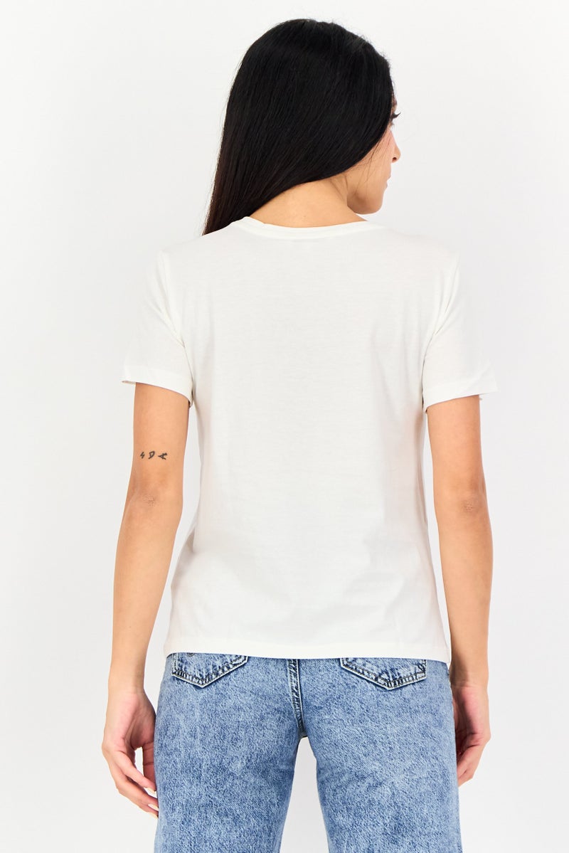 ONLY Women Round Neck Short Sleeve Graphic Print T-Shirt, White - Image 4