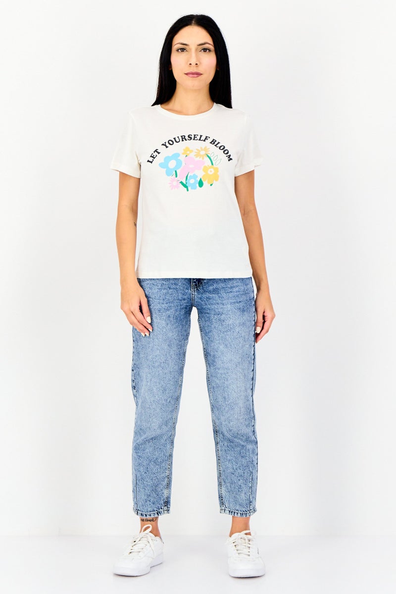 ONLY Women Round Neck Short Sleeve Graphic Print T-Shirt, White - Image 2