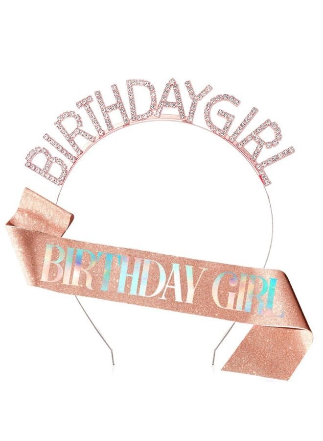 Birthday Girl Tiara & Sash Set – Glittery Party Crown & Colorful Shoulder Sash for Celebrations  - Image 1